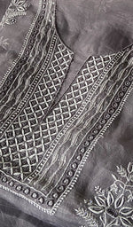 Load image into Gallery viewer, Women's Lakhnavi Handcrafted Pure Organza Chikankari Unstitched Kurta And Dupatta Set- HONC0335082