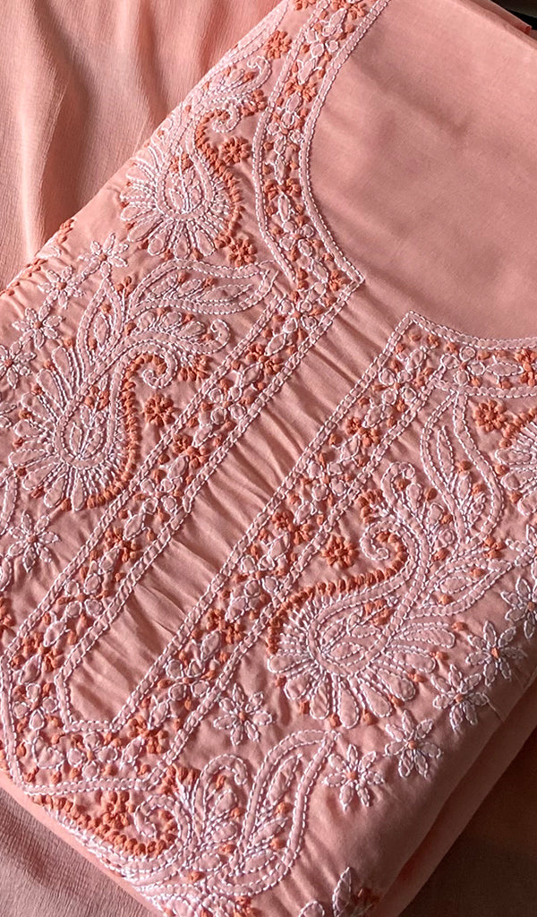 Women's Lakhnavi Handcrafted Unstitched Cotton Chikankari Suit Material - HONC0364003