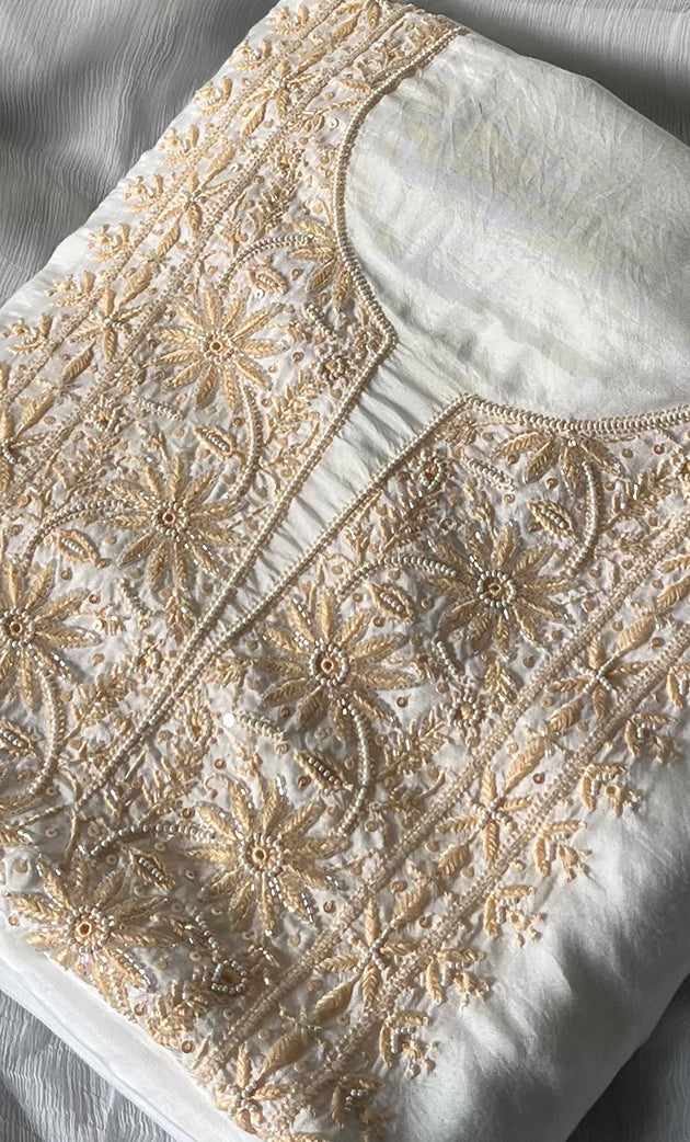 Ashima Women's Lucknowi Handcrafted Muslin Chikankari Unstitched Suit Material - HONC0243934