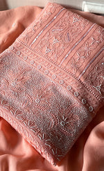 Load image into Gallery viewer, Women&#39;s Lakhnavi Handcrafted Viscose Georgette Chikankari Full Suit Material - HONC0299909
