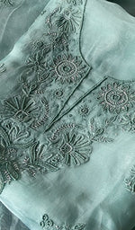 Load image into Gallery viewer, Women's Lakhnavi Handcrafted Pure Organza Chikankari Unstitched Kurta And Dupatta Set- HONC0329223