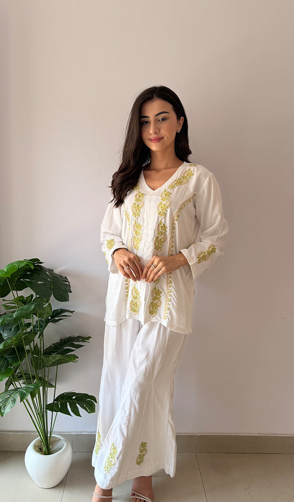 Women's Lakhnavi Handcrafted Cotton Chikankari Kurti And Plazzo Set - HONC0376727