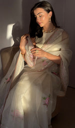 Load image into Gallery viewer, Zunaira Women's Lucknowi Handcrafted Pure Organza Silk Chikankari Saree - HONC0379177