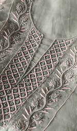 Load image into Gallery viewer, Women's Lakhnavi Handcrafted Pure Organza Chikankari Unstitched Kurta And Dupatta Set- HONC0335078