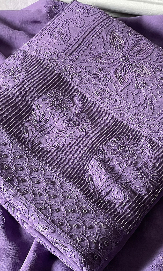 Women's Lakhnavi Handcrafted Viscose Georgette Chikankari Full Suit Material - HONC0274222