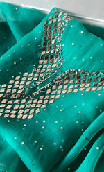 将图像加载到图库查看器中， Alfia Women&#39;s Lakhnavi Handcrafted Pure Organza Chikankari Unstitched Kurta And Dupatta Set- HONC0326789
