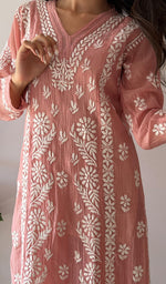 将图像加载到图库查看器中， Women's Lucknowi Handcrafted Mul Chanderi Stitched Chikankari Kurta And Plazzo Set- HONC0378817