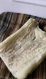 Load image into Gallery viewer, Women's Lucknowi Handcrafted Pure Organza Silk Chikankari Semi- stitched Kurta Dupatta Set- HONC0334803
