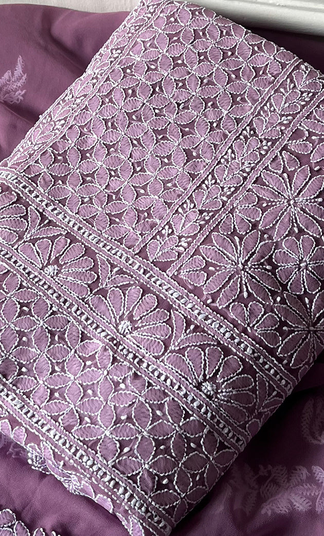 Vamika Women's Lucknowi Handcrafted Faux-Georgette Unstitched Chikankari Suit Material - HONC0330345