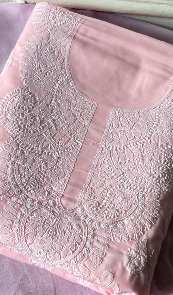 Women's Lakhnavi Handcrafted Cotton Unstitched Chikankari Suit Material - HONC0360791