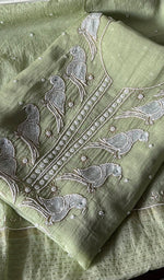 Load image into Gallery viewer, Chidiya Women's Lakhnavi Handcrafted Mul Chanderi Unstitched Kurta And Dupatta Set- HONC0349598
