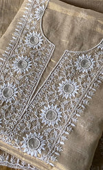Load image into Gallery viewer, Women's Lakhnavi Handcrafted Tissue Chanderi Unstitched Chikankari Kurta And Dupatta Set - HONC0332082