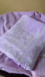 将图像加载到图库查看器中， Pure Mul Chanderi Chikankari 3 Pc Unstitched Suit Set