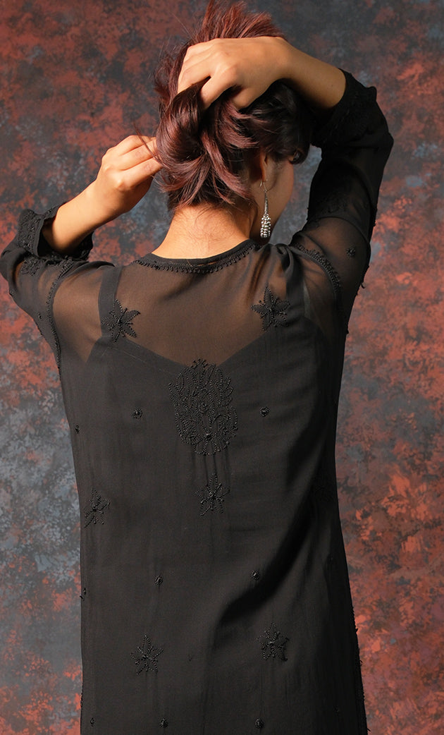 Yusra Women's Lakhnavi Handcrafted Viscose Georgette Chikankari Kurti- HONC0327261