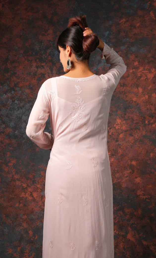 Yusra Women's Lakhnavi Handcrafted Viscose Georgette Chikankari Kurti- HONC0327253