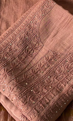 Load image into Gallery viewer, Women's Lakhnavi Handcrafted Mul Chanderi Unstitched Chikankari Full Suit Material - HONC0324502