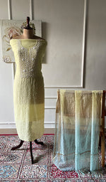 Load image into Gallery viewer, Jazba Women's Lakhnavi Handcrafted Mul Chanderi Unstitched Kurta And Dupatta Set - HONC08874952