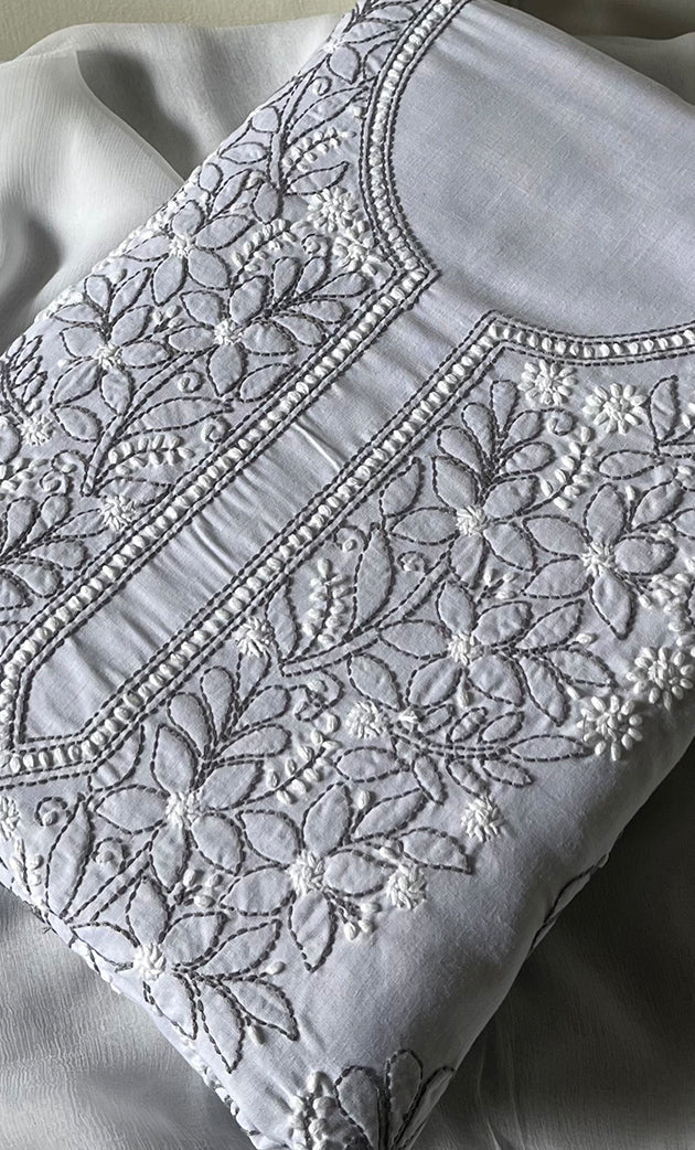 Women's Lakhnavi Handcrafted Unstitched Cotton Chikankari Suit Material - HONC0333970