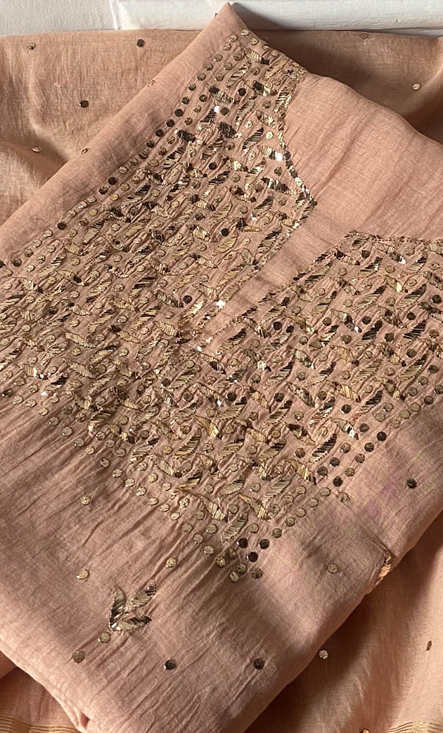 Women's Lakhnavi Handcrafted Mul Chanderi Unstitched Kurta And Dupatta Set- HONC0337823