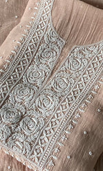 Load image into Gallery viewer, Women's Lakhnavi Handcrafted Unstitchd Mul Chanderi Kurta And Dupatta Set - HONC0338195