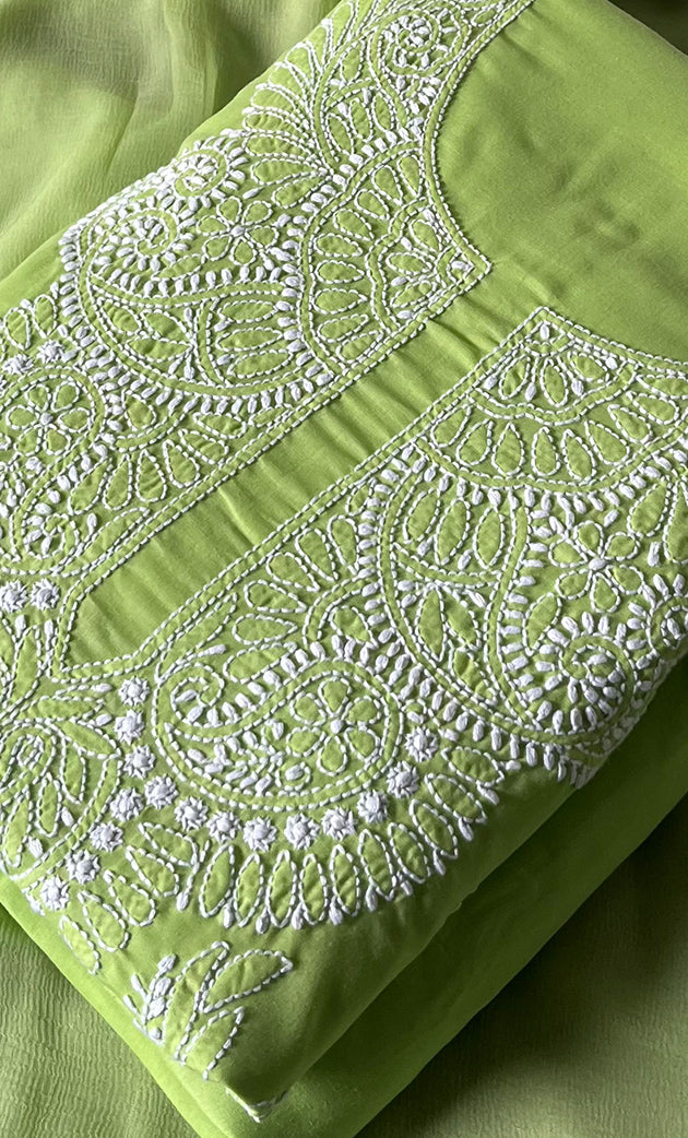 Women's Lakhnavi Handcrafted Unstitched Cotton Chikankari Suit Material - HONC0333967