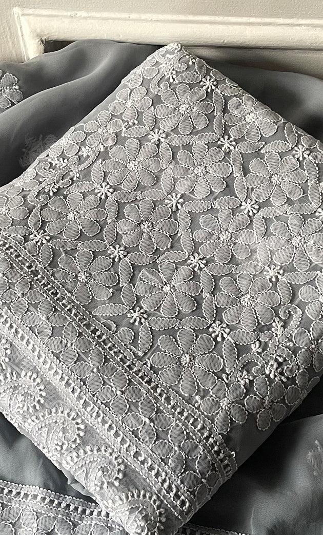 Women's Lucknowi Handcrafted Faux-Georgette Chikankari Suit Material - HONC0274416