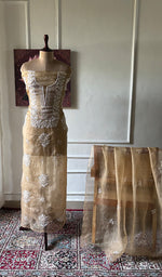 Load image into Gallery viewer, Women's Lakhnavi Handcrafted Pure Organza Chikankari Unstitched Kurta And Dupatta Set- HONC0346451