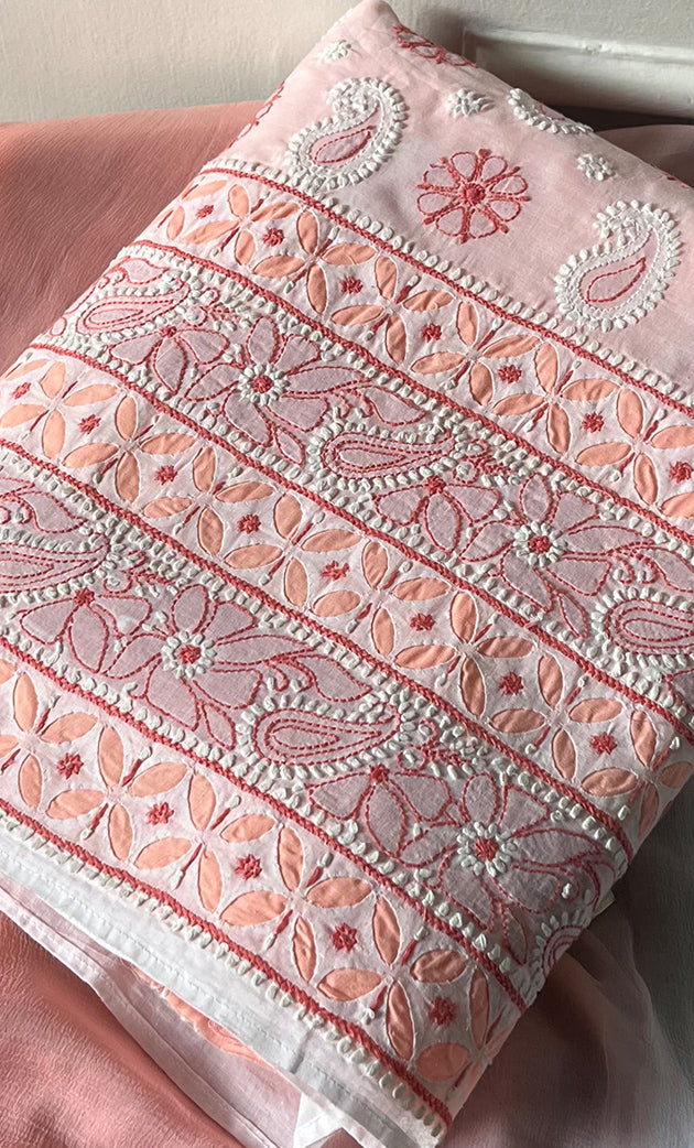 Women's Lakhnavi Handcrafted Unstitched Cotton Chikankari Suit Material - HONC0276809