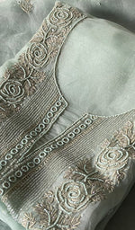 将图像加载到图库查看器中， Women's Lakhnavi Handcrafted Pure Organza Chikankari Unstitched Kurta And Dupatta Set- HONC0329220
