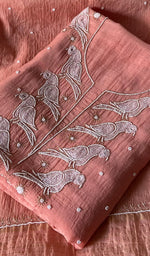 Load image into Gallery viewer, Chidiya Women's Lakhnavi Handcrafted Mul Chanderi Unstitched Kurta And Dupatta Set- HONC0358096