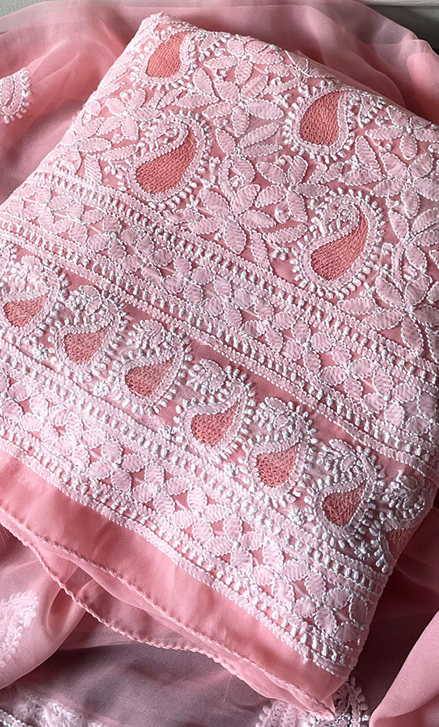 Women's Lucknowi Handcrafted Faux-Georgette Chikankari Suit Material - HONC0318470