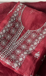 将图像加载到图库查看器中， Women's Lakhnavi Handcrafted Pure Organza Chikankari Unstitched Kurta And Dupatta Set- HONC0288594
