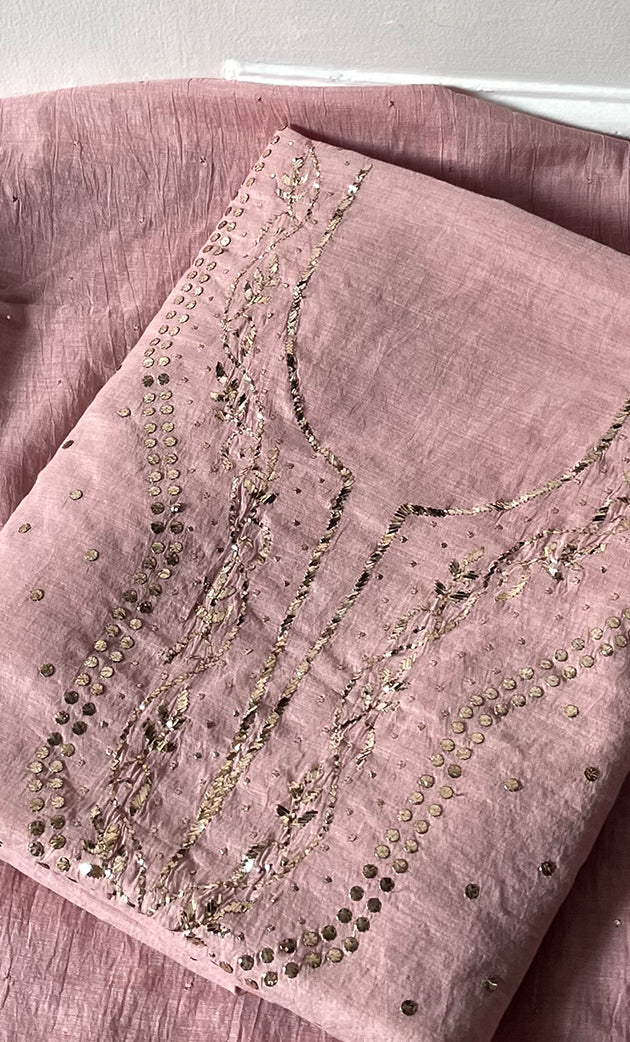 Women's Lakhnavi Handcrafted Mul Chanderi Unstitched Kurta And Dupatta Set - HONC0289416