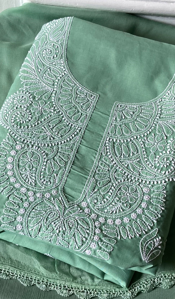 Women's Lakhnavi Handcrafted Cotton Unstitched Chikankari Suit Material - HONC0360794