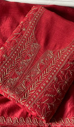 Load image into Gallery viewer, Women's Lakhnavi Handcrafted Unstitched Munga Silk Chikankari Kurta And Dupatta Set- HONC0357038
