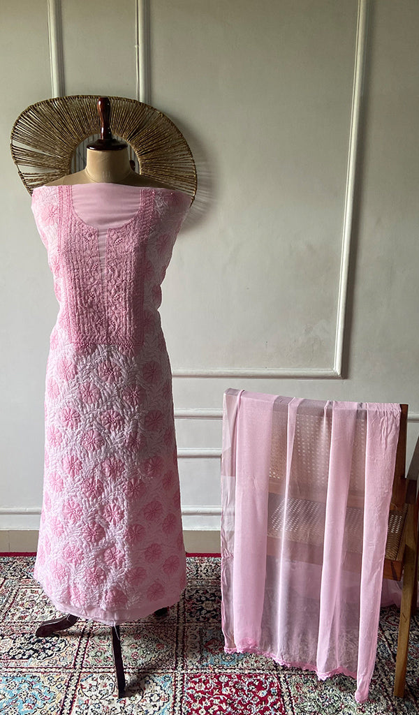 Women's Lakhnavi Handcrafted Cotton Unstitched Chikankari Suit Material - HONC0365127