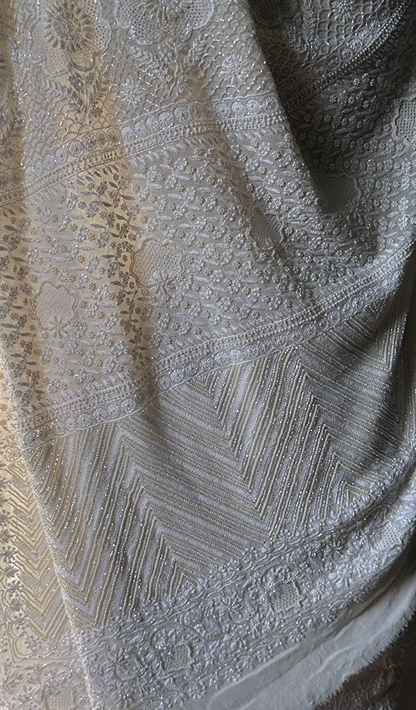 Women's Lakhnavi Handcrafted Pure Silk Georgette Chikankari - HONC0232425