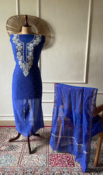 Load image into Gallery viewer, Women's Lakhnavi Handcrafted Mul Chanderi Unstitched Chikankari Full Suit - HONC0344642