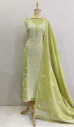 Load image into Gallery viewer, Chavi Women&#39;s Lakhnavi Handcrafted Cotton Chikankari Kurta And Dupatta Set- HONC0198622
