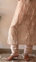 Load image into Gallery viewer, Women's Lucknowi Handcrafted Mul Chanderi Stitched Chikankari Kurta And Plazzo Set- HONC03788220