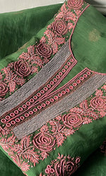 Load image into Gallery viewer, Women's Lakhnavi Handcrafted Pure Organza Chikankari Unstitched Kurta And Dupatta Set- HONC0311849