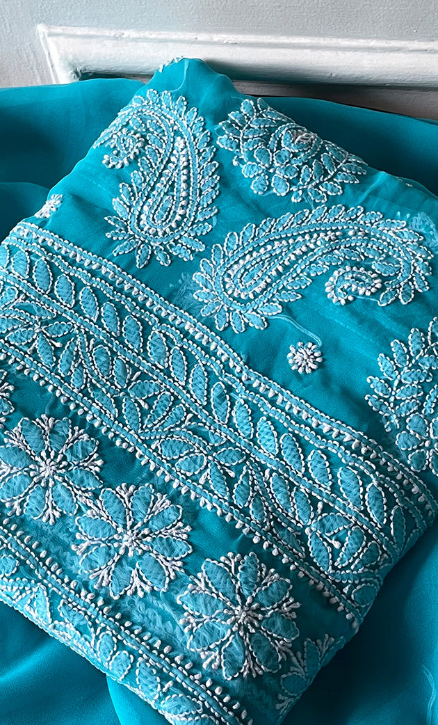 Women's Lucknowi Handcrafted Faux-Georgette Chikankari Suit Material - HONC0311927