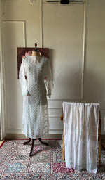 Load image into Gallery viewer, Saziya Women's Lakhnavi Handcrafted Mul Chanderi Semi - Stitched Kurta And Dupatta Set - HONC0357405