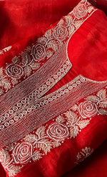 Load image into Gallery viewer, Women's Lakhnavi Handcrafted Pure Organza Chikankari Unstitched Kurta And Dupatta Set- HONC0311701