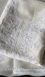White Pure Organza Silk Chikankari 2 Pc Unstitched Suit Set