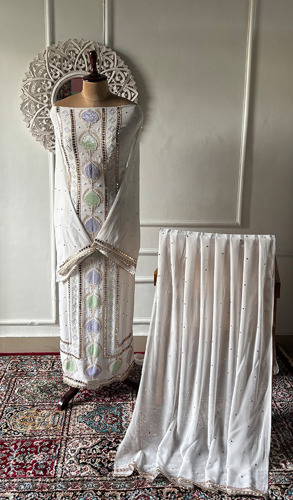 Women's Lucknowi Handcrafted Viscose Georgette Unstitched Chikankari Kurta and Dupatta Set- HONC0329579