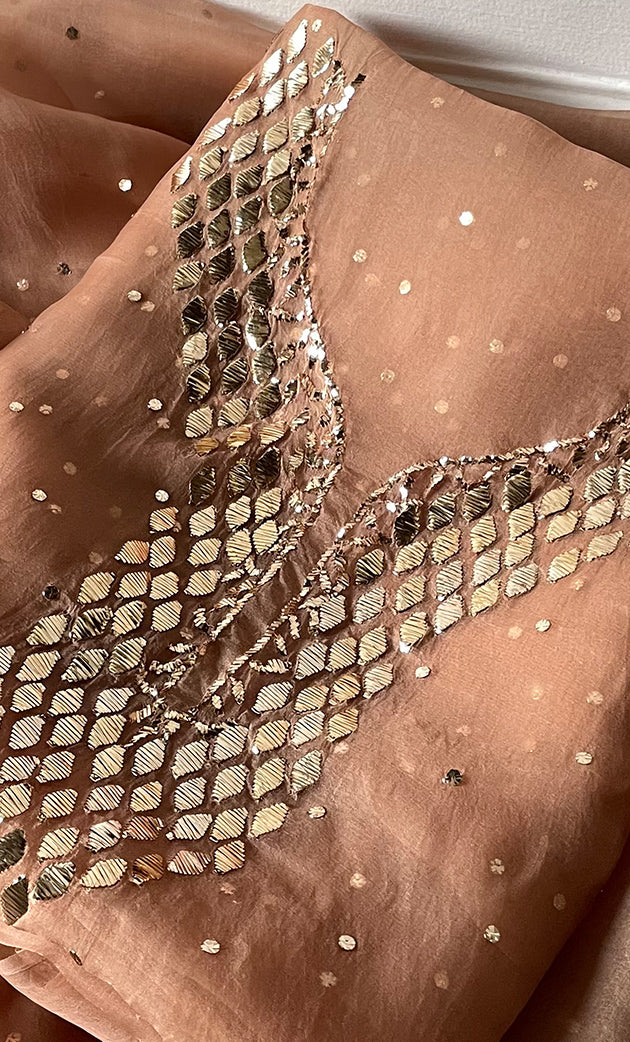 Alfia Women's Lakhnavi Handcrafted Pure Organza Chikankari Unstitched Kurta And Dupatta Set- HONC0328068