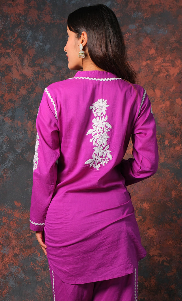 khayal Women's Lakhnavi Handcrafted Cotton Chikankari Kurti And Plazzo Set - HONC0323928