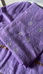 Women's Lakhnavi Handcrafted Mul Chanderi Unstitched Chikankari Full Suit .