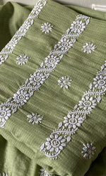 Load image into Gallery viewer, Women&#39;s Lucknowi Handcrafted Kota Cotton Chikankari Unstitched Kurta And Dupatta Set - HONC0312642

